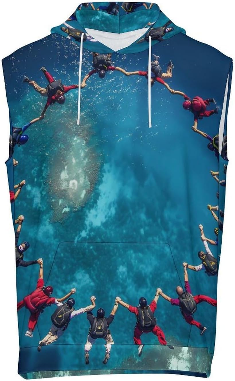 Teamwork Skydiving Ring 's Workout Hooded Tank Tops Casual Gym Hoodies Muscle Cut Off Sleeveless T Shirt