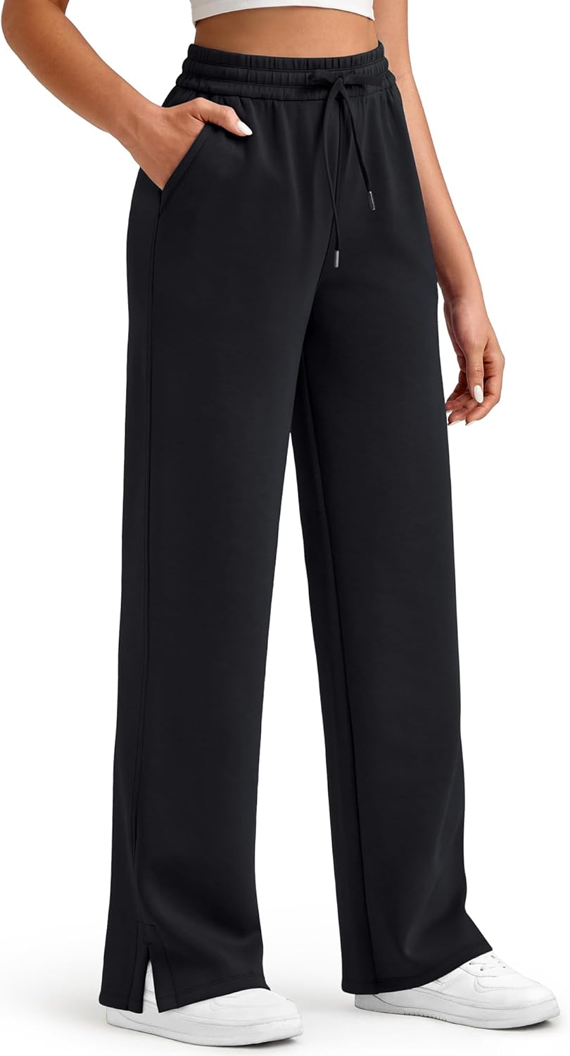 Modal Soft 's Wide Leg Sweatpants High Waisted Drawstring Side Slit Casual Pants