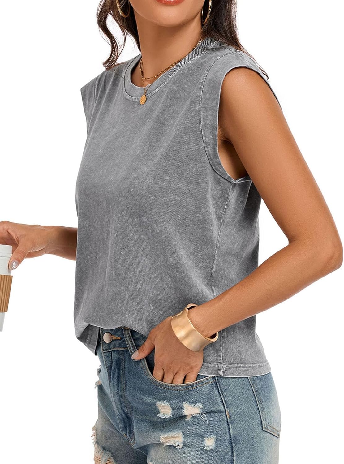 Tank Tops Vintage Crew Neck Cap Sleeve Casual Cropped Tshirts Summer Grunge Streetwear Tee