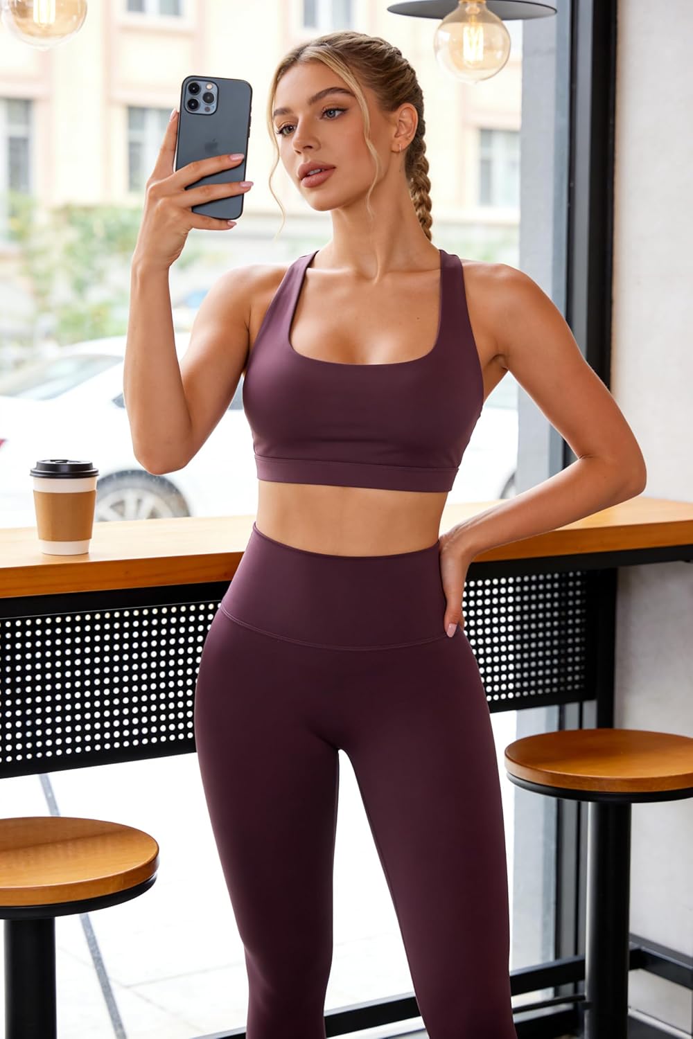 Workout Sets for 2 Piece Seamless High-Waisted Leggings & Cross Back Padded Sports Bra for Yoga Pilates