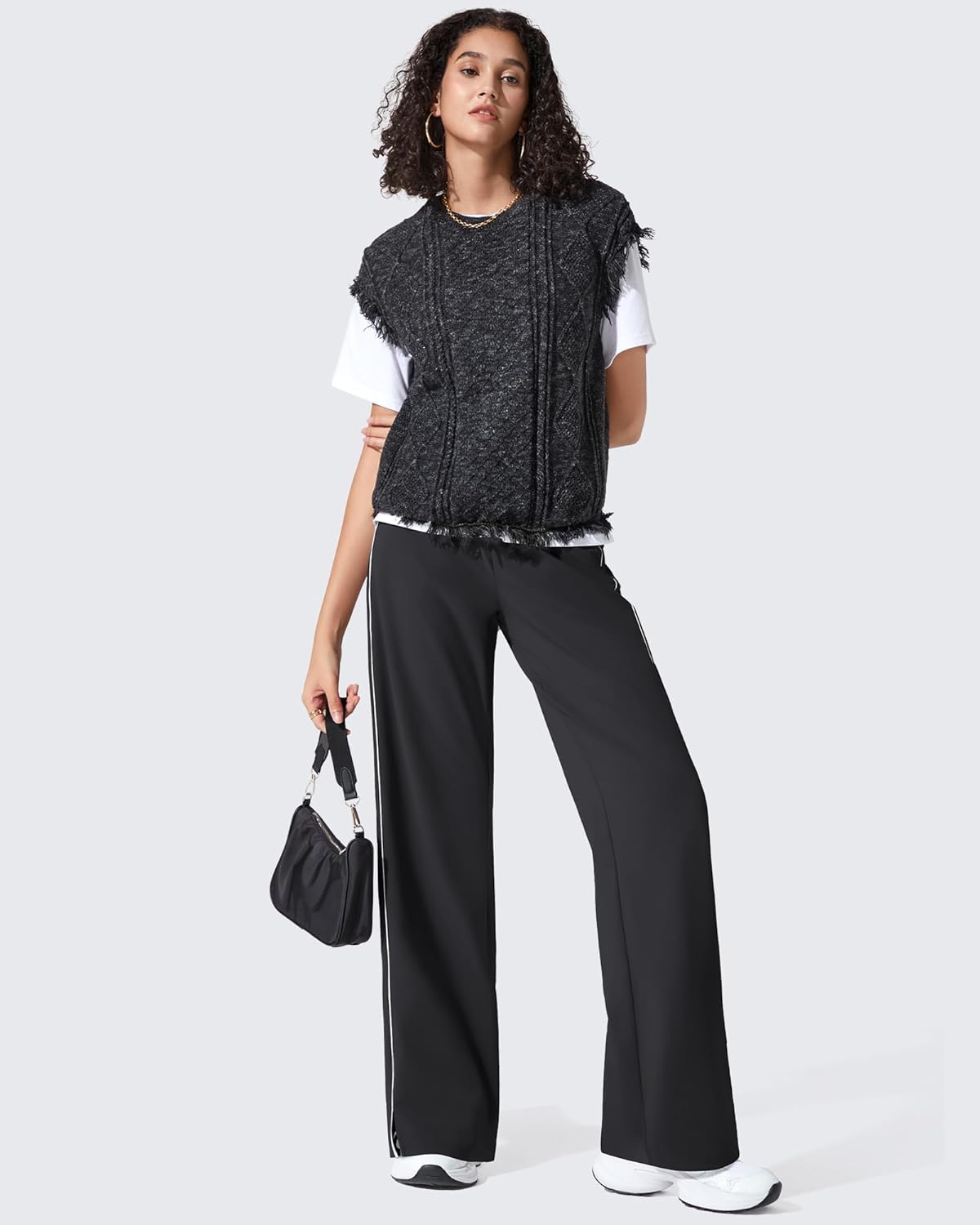 Track Pant with Pockets Wide Leg Jogging Sweatpants Drawstring Casual Trousers