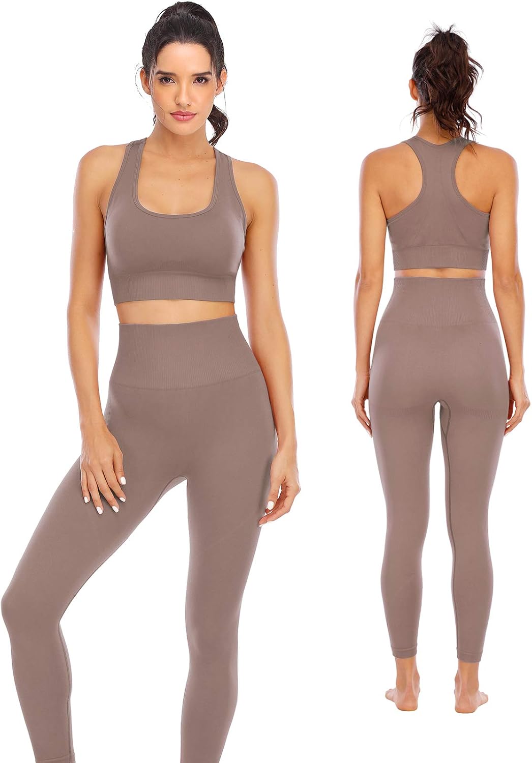 Workout Sets for 2 Piece High Waisted Seamless Leggings with Padded Stretchy Sports Bra Sets Gym Clothes