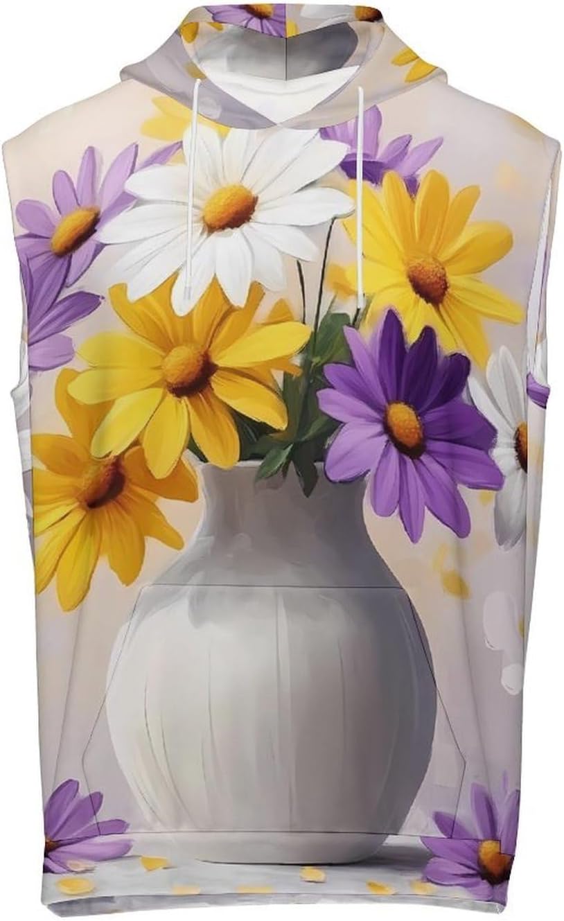 Daisies Flowers Painting 's Workout Hooded Tank Tops Casual Gym Hoodies Muscle Cut Off Sleeveless T Shirt