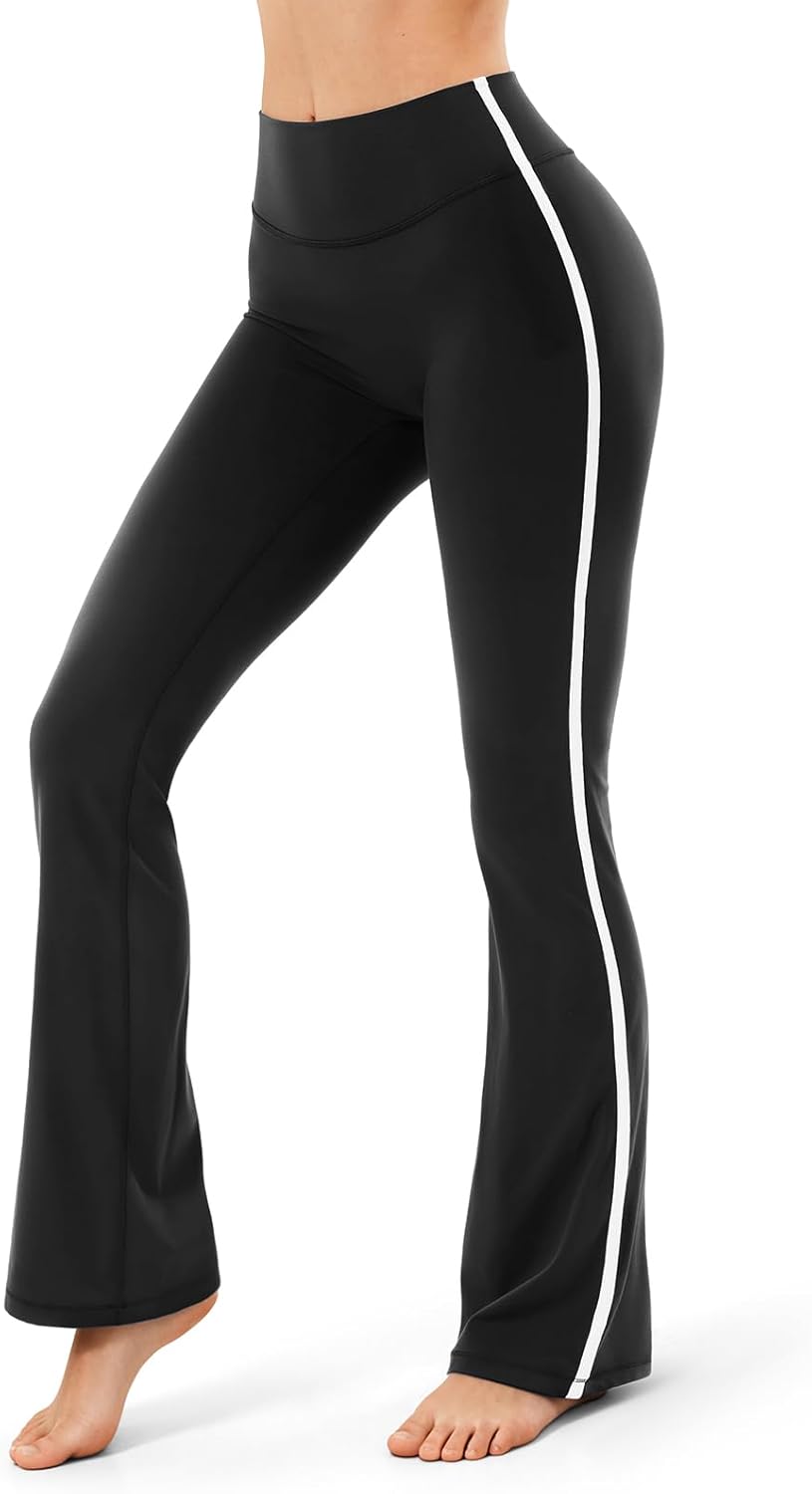 Flare Workout Leggings for Side Stripes - High Waisted Seamless Track Pants for Yoga Gym Pilates