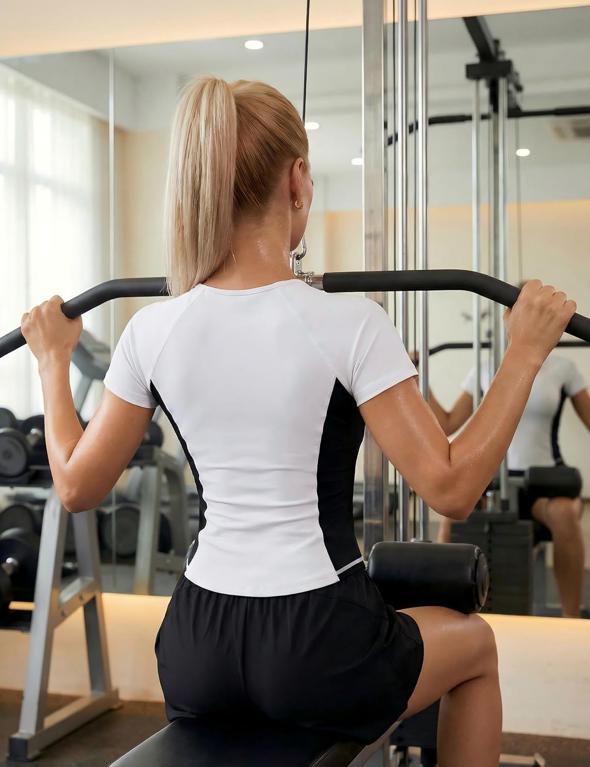 Workout Tops Athletic Short Sleeve T Shirt Color Block Running Shirts Gym Clothes Summer Outfits Blouses