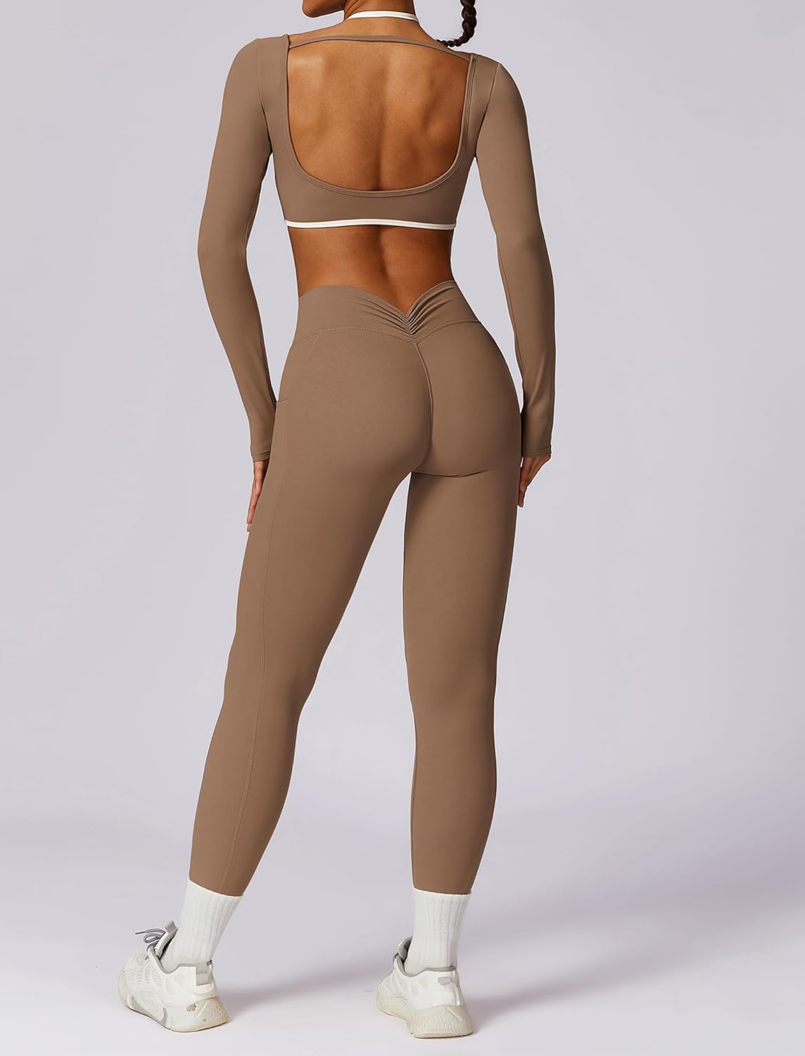 Workout Sets for 2 Piece Outfits Seamless High Waist Leggings Yoga Long Sleeve Crop Tops Athletic Gym Sets