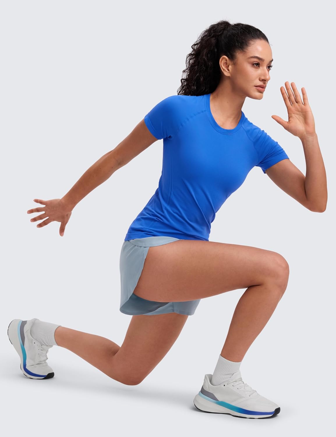 Seamless Workout Tops for Hip Length - Athletic Running Gym Yoga Short Sleeve Shirts Breathable Crewneck Tees