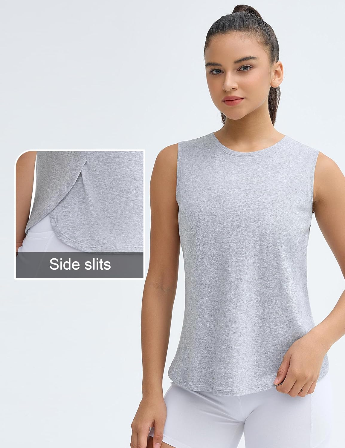 Workout Tank Tops Loose Fit Sleeveless Breathable Yoga Shirts with Side Slits