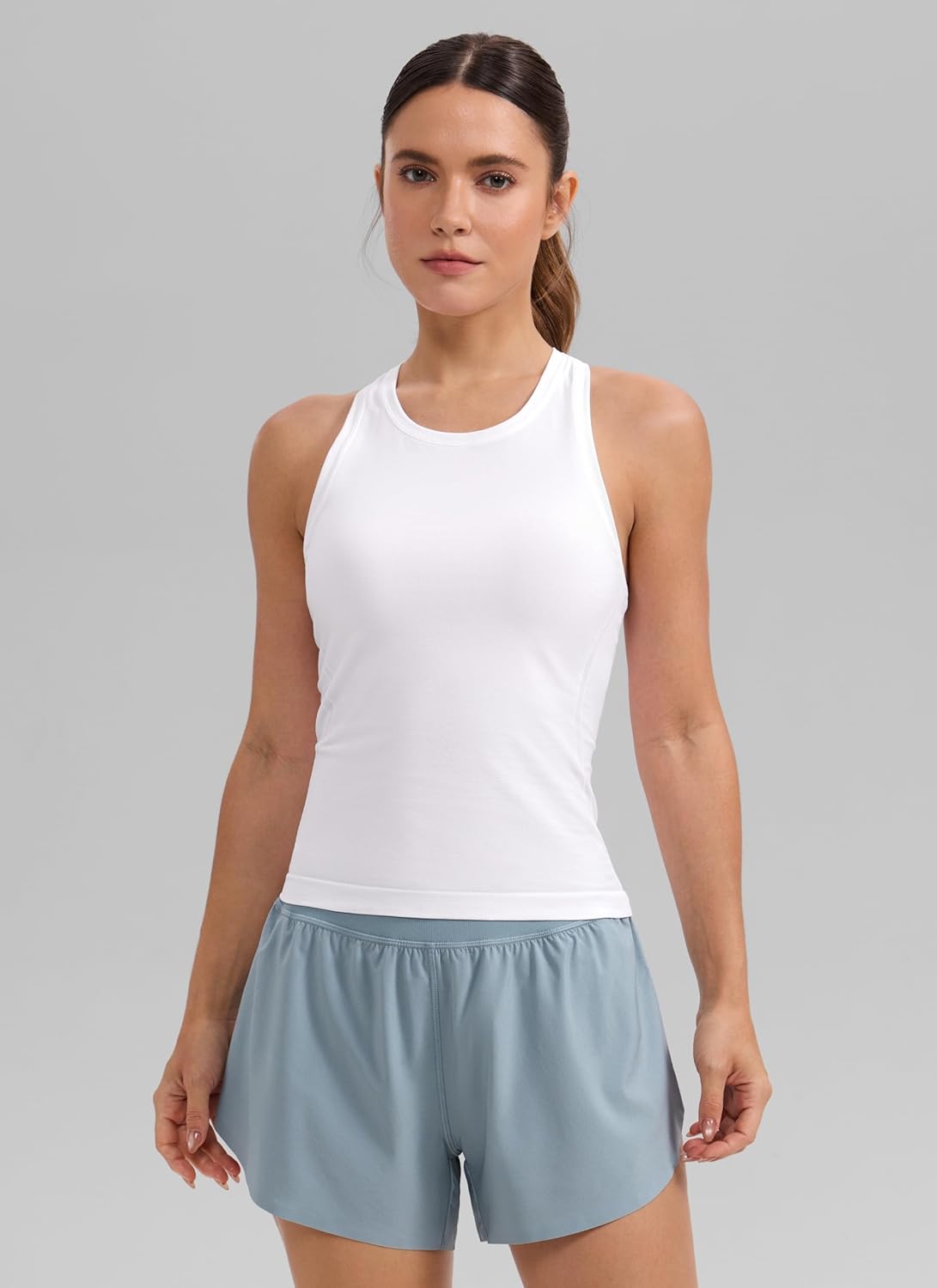 Seamless Workout Tank Tops for - Athletic Running Gym Sleeveless Shirts Crewneck Racerback Breathable