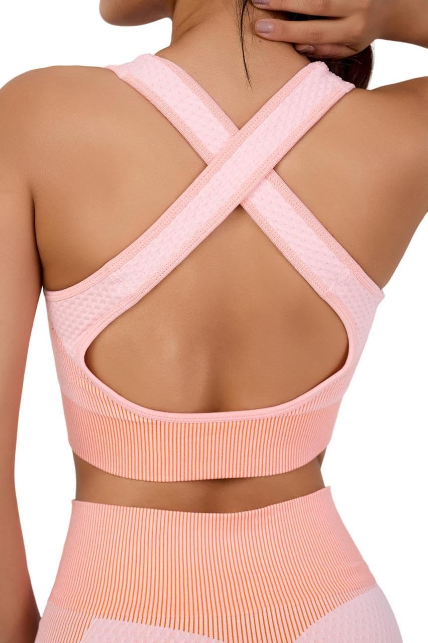 3-Piece Seamless Workout Set – High-Waist Leggings Sports Bra & Crop Top – Yoga & Fitness Gym Activewear