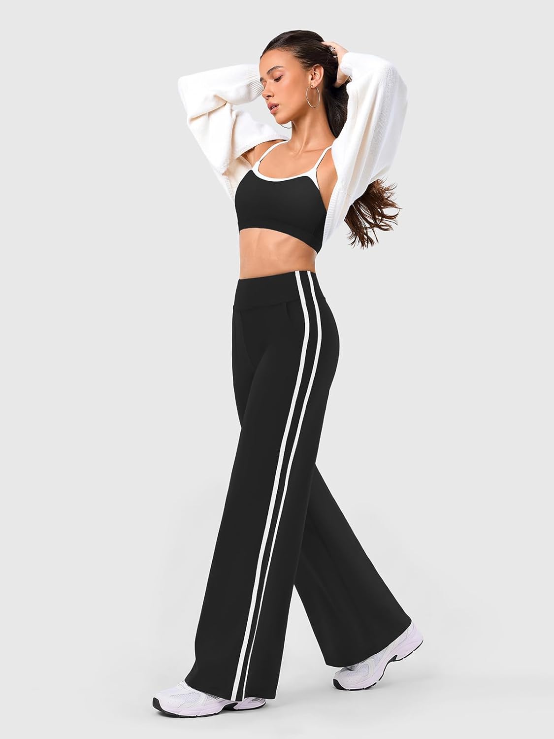 Track Pants –High Rise Yoga Sweatpants with Pockets Contrast Trim Trendy Wide Leg Pants for Gym Sport Street