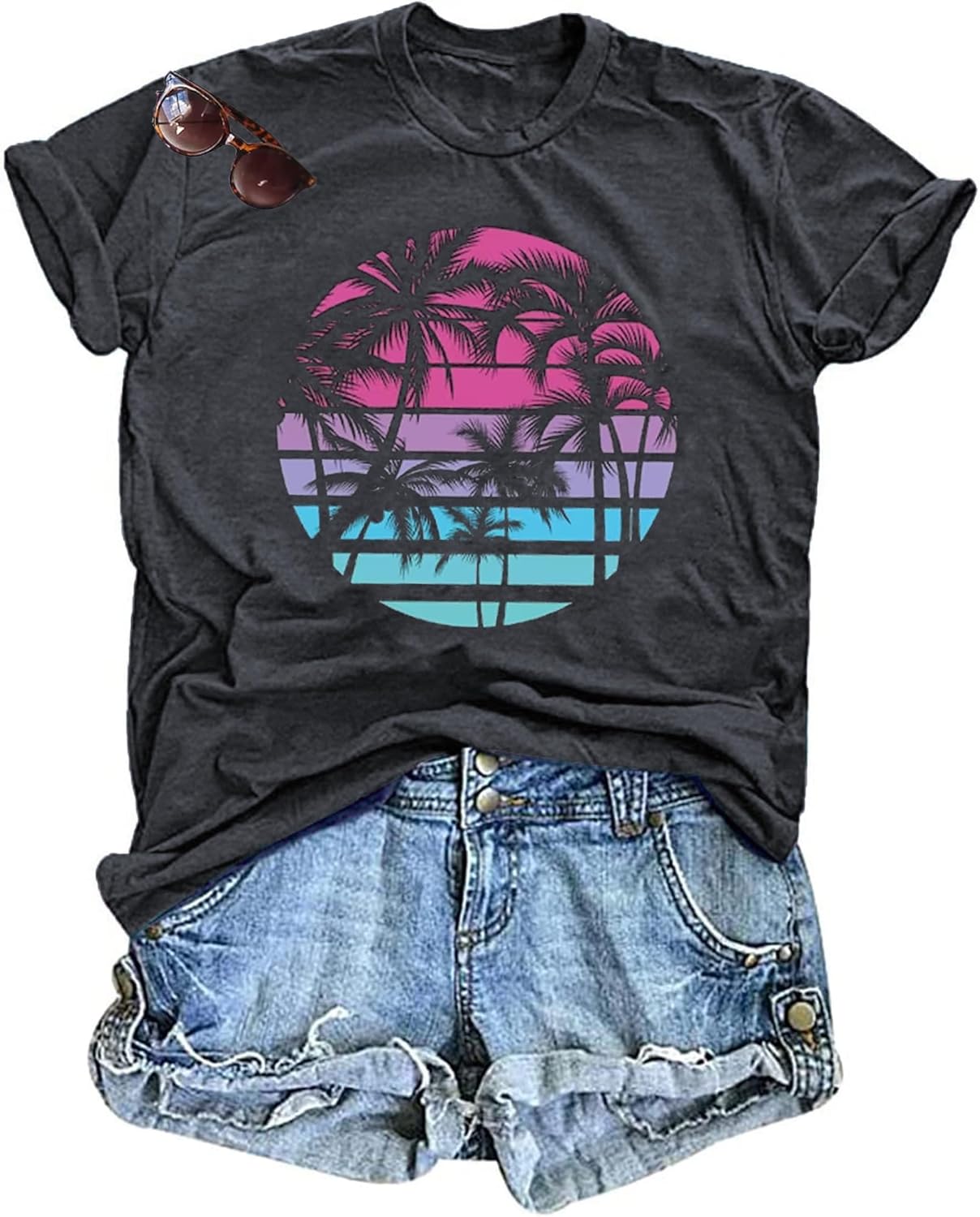 Hawaiian Shirts for Palm Trees Beach Graphic Tee Tops Summer Vacation Short Sleeve Tshirt Tops