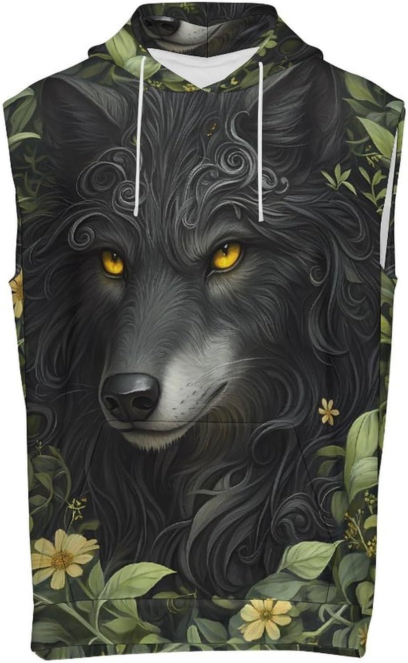 Wolf 's Workout Hooded Tank Tops Casual Gym Hoodies Muscle Cut Off Sleeveless T Shirt