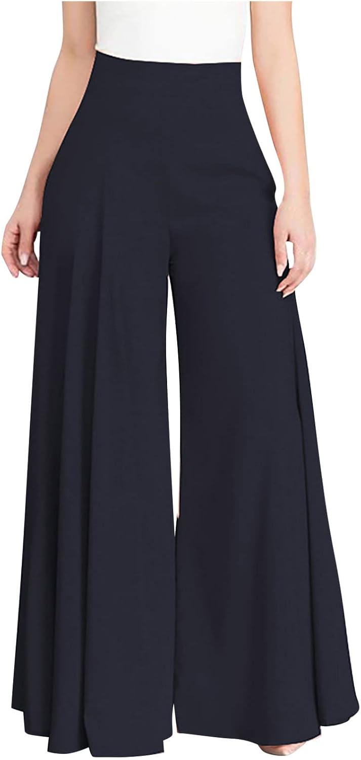 Wide Leg Palazzo Pants - High Waisted Flow Dress Pants Business Trousers
