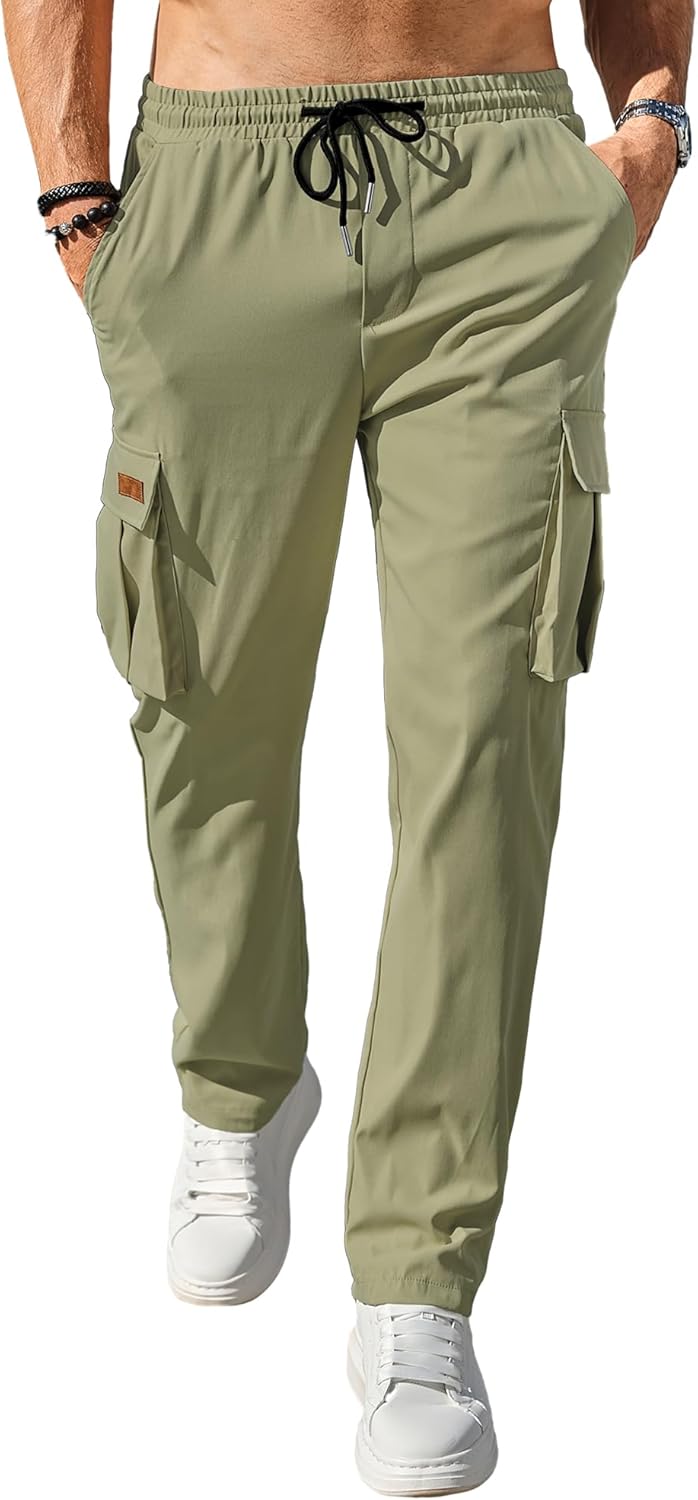Casual Cargo Pants Workout Joggers Stretch Sweatpants Hiking Drawstring Tactical Pants with Multi Pockets