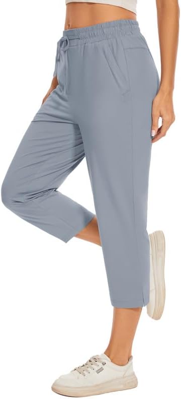 Casual Capris with Deep Zipper Pockets Drawstring Comfy Tapered Sweatpants for Golf Athletic Travel Work