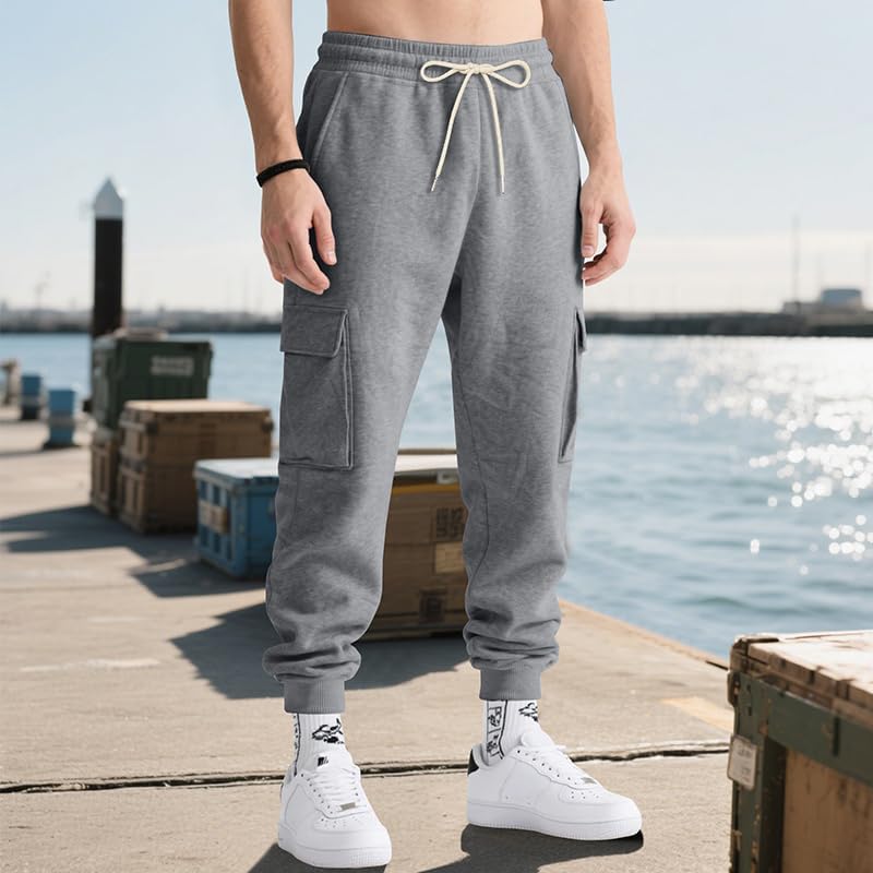 Baggy Cargo Sweatpants for Drawstring Waist Fleece Lined Tactical Joggers Athletic Workout Track Pants