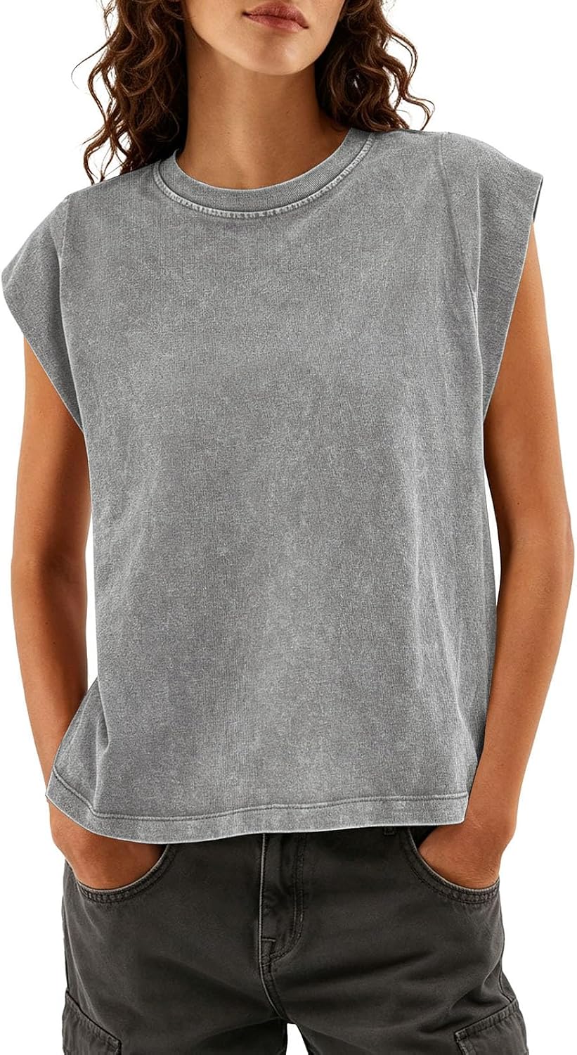 Tank Tops Vintage Crew Neck Cap Sleeve Casual Cropped Tshirts Summer Grunge Streetwear Tee