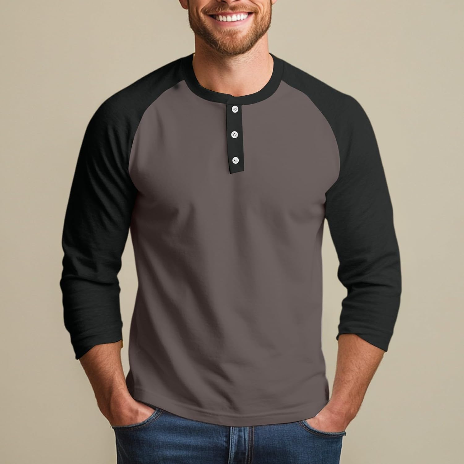 Henley Fall Shirts for Raglan 3 4 Sleeve Jersey Baseball T-Shirts Casual Round Neck Athletic Tee Tops