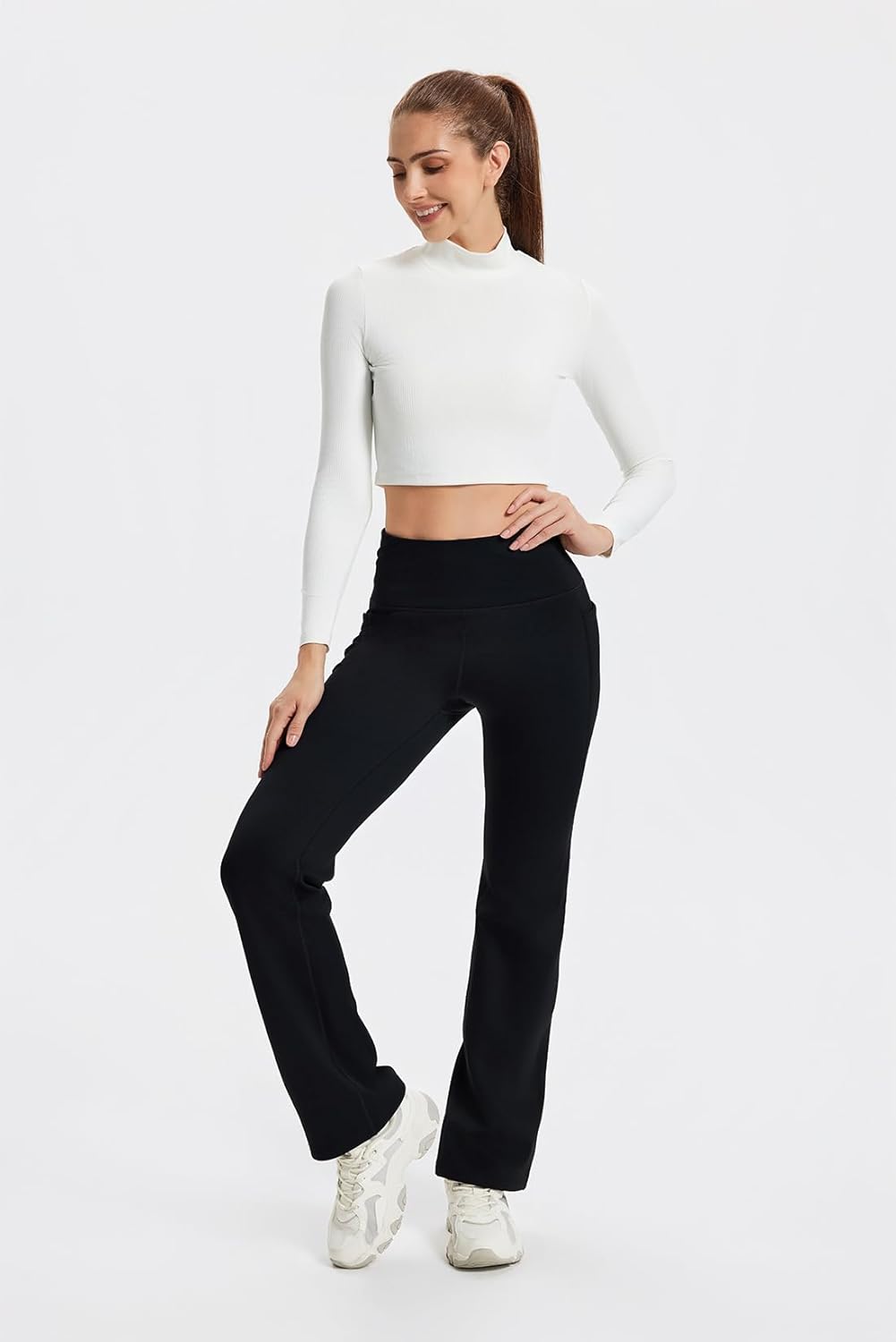 High Rise Thick Fleece Lined Straight Leg Thermal Sweatpants with Side Pockets