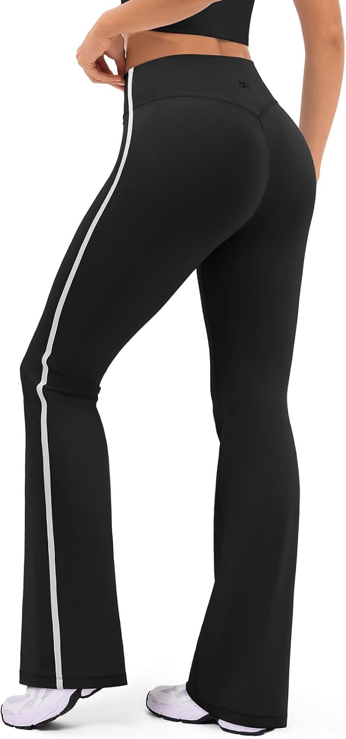 Flare Workout Leggings for Side Stripes - High Waisted Seamless Track Pants for Yoga Gym Pilates