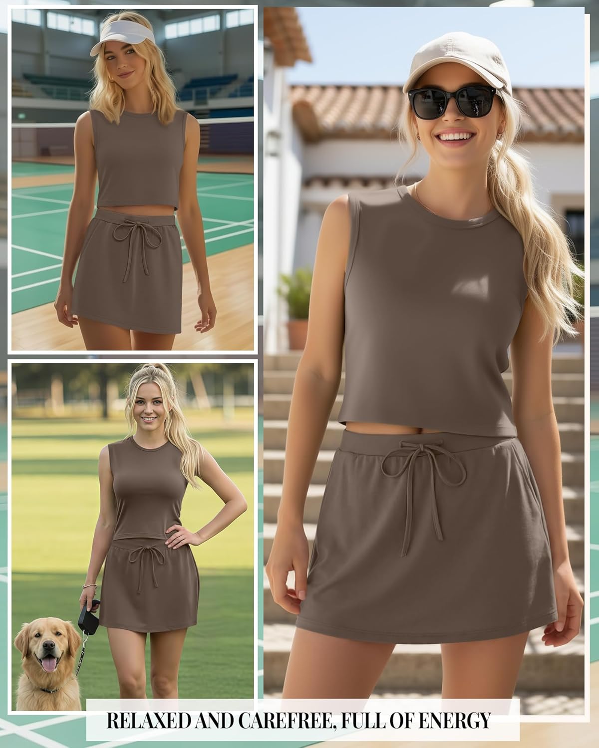 2 Piece Skirt Sets Sleeveless Crewneck Crop Top Skort Sets Cotton Tennis Casual Summer Athletic Lounge Outfits