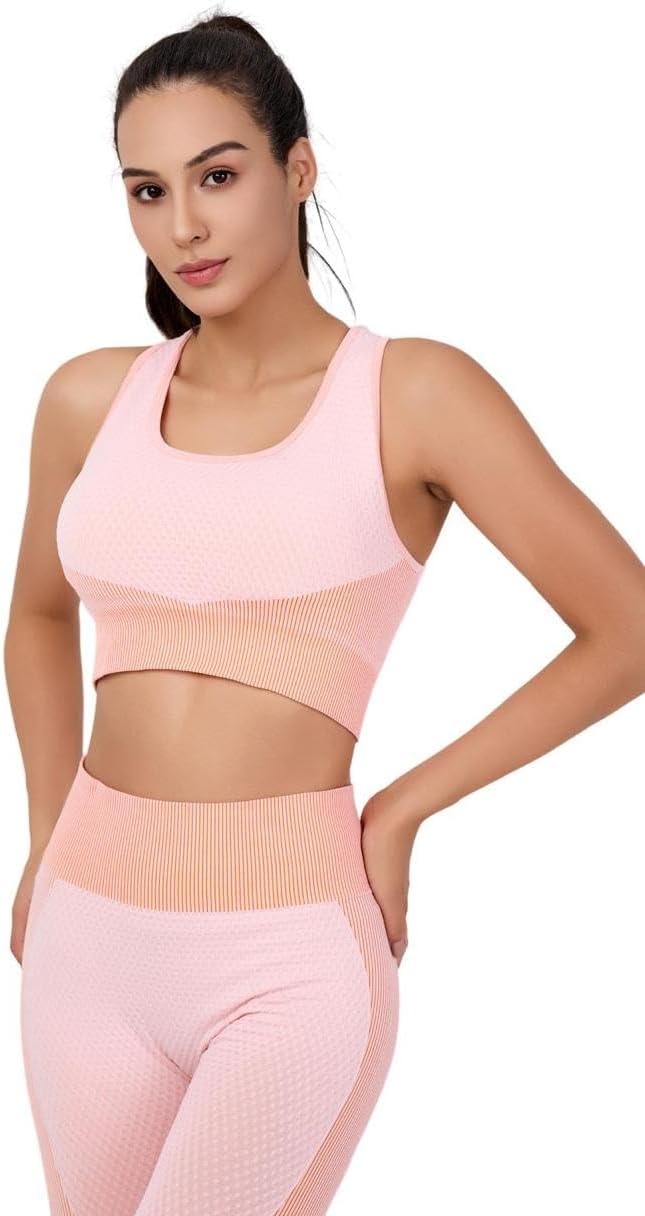 3-Piece Seamless Workout Set – High-Waist Leggings Sports Bra & Crop Top – Yoga & Fitness Gym Activewear