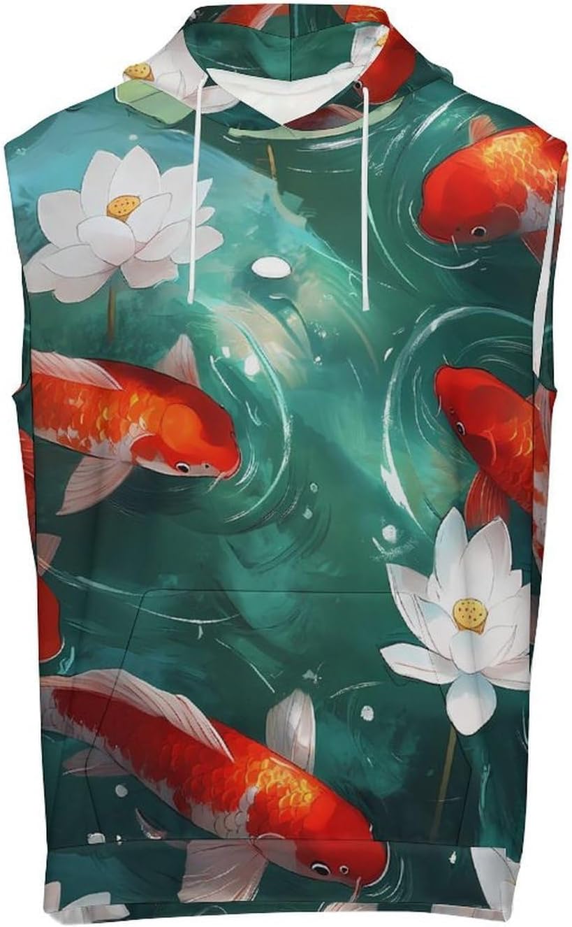 Japanese Fish 's Workout Hooded Tank Tops Casual Gym Hoodies Muscle Cut Off Sleeveless T Shirt
