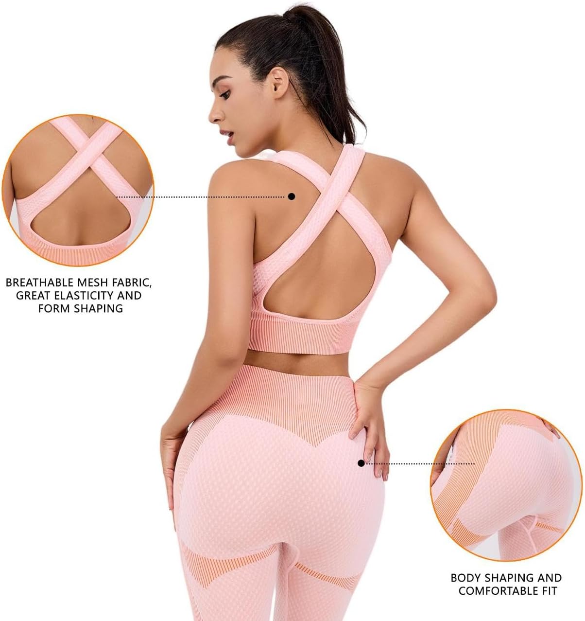 3-Piece Seamless Workout Set – High-Waist Leggings Sports Bra & Crop Top – Yoga & Fitness Gym Activewear