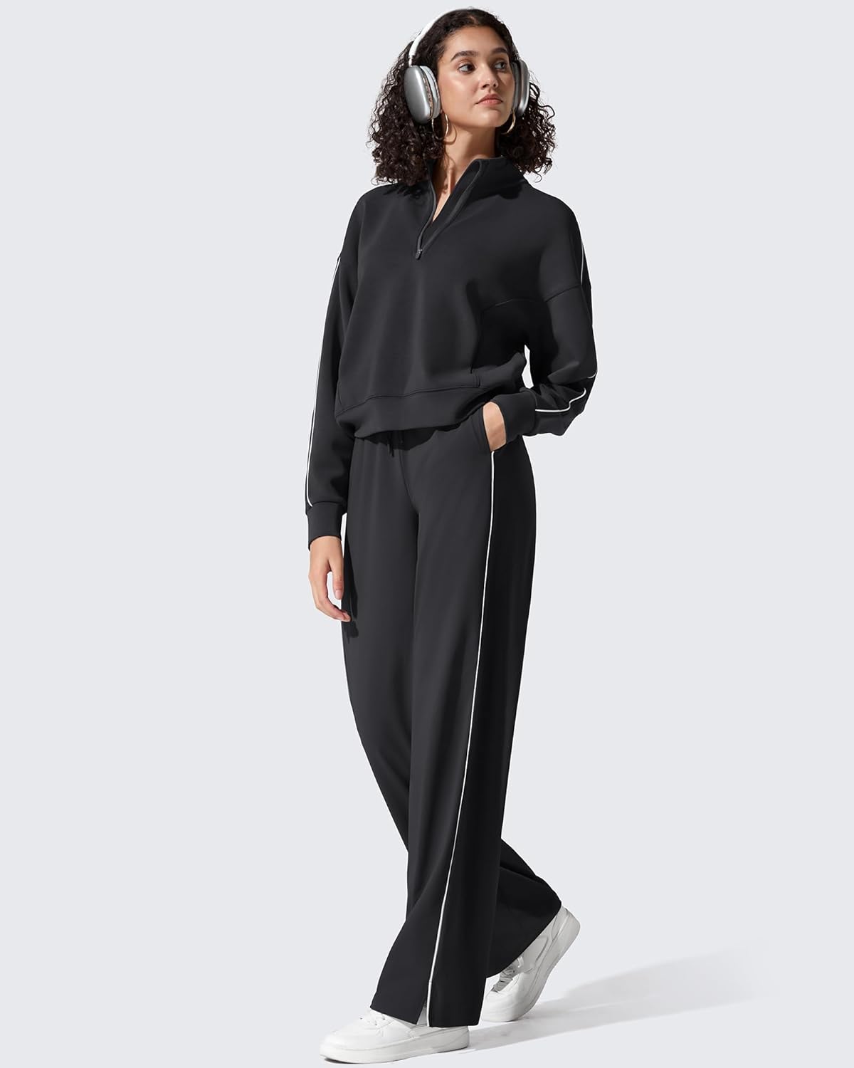 Track Pant with Pockets Wide Leg Jogging Sweatpants Drawstring Casual Trousers