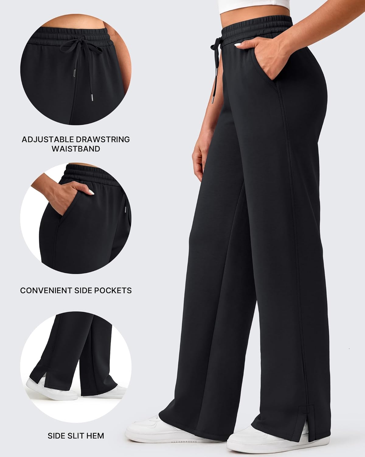 Modal Soft 's Wide Leg Sweatpants High Waisted Drawstring Side Slit Casual Pants