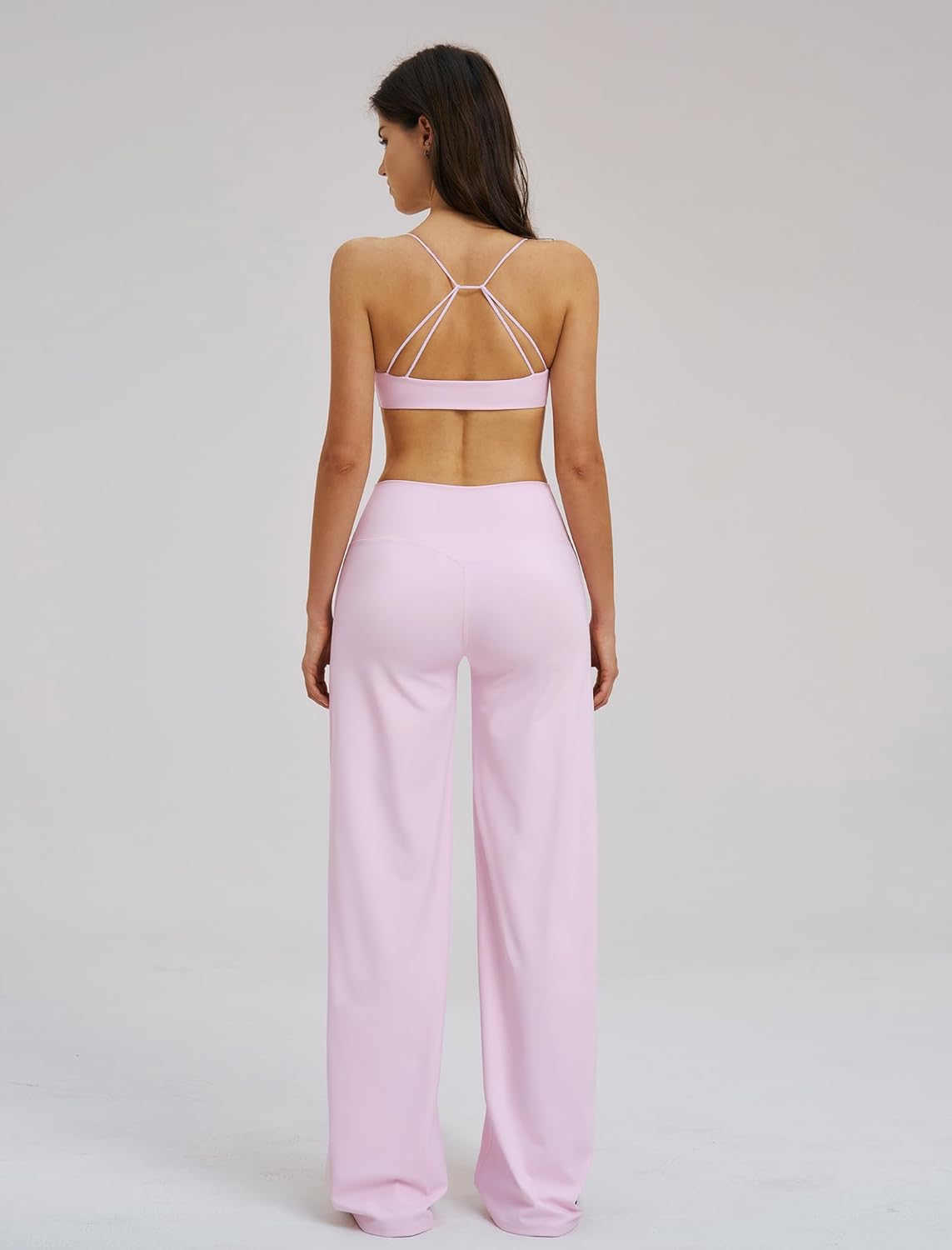 Workout Sets for Twist Front Sports Bra Matching Cross Waist Wide Leg Yoga Pants Gym Pilates Outfits