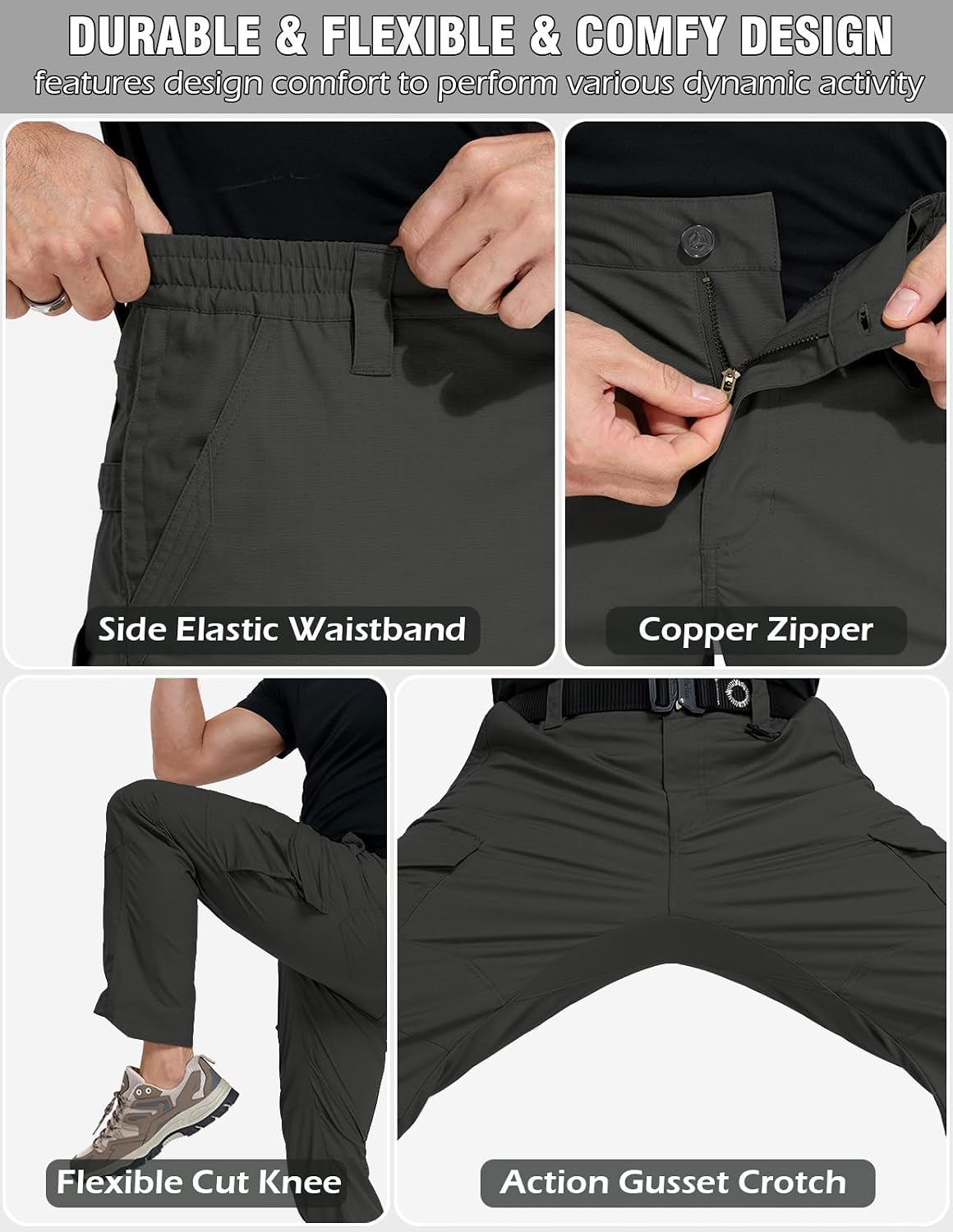Flex Ripstop Tactical Cargo Pants Water Resistant Hiking EDC Stretch Construction Work Pants with 14 Pockets