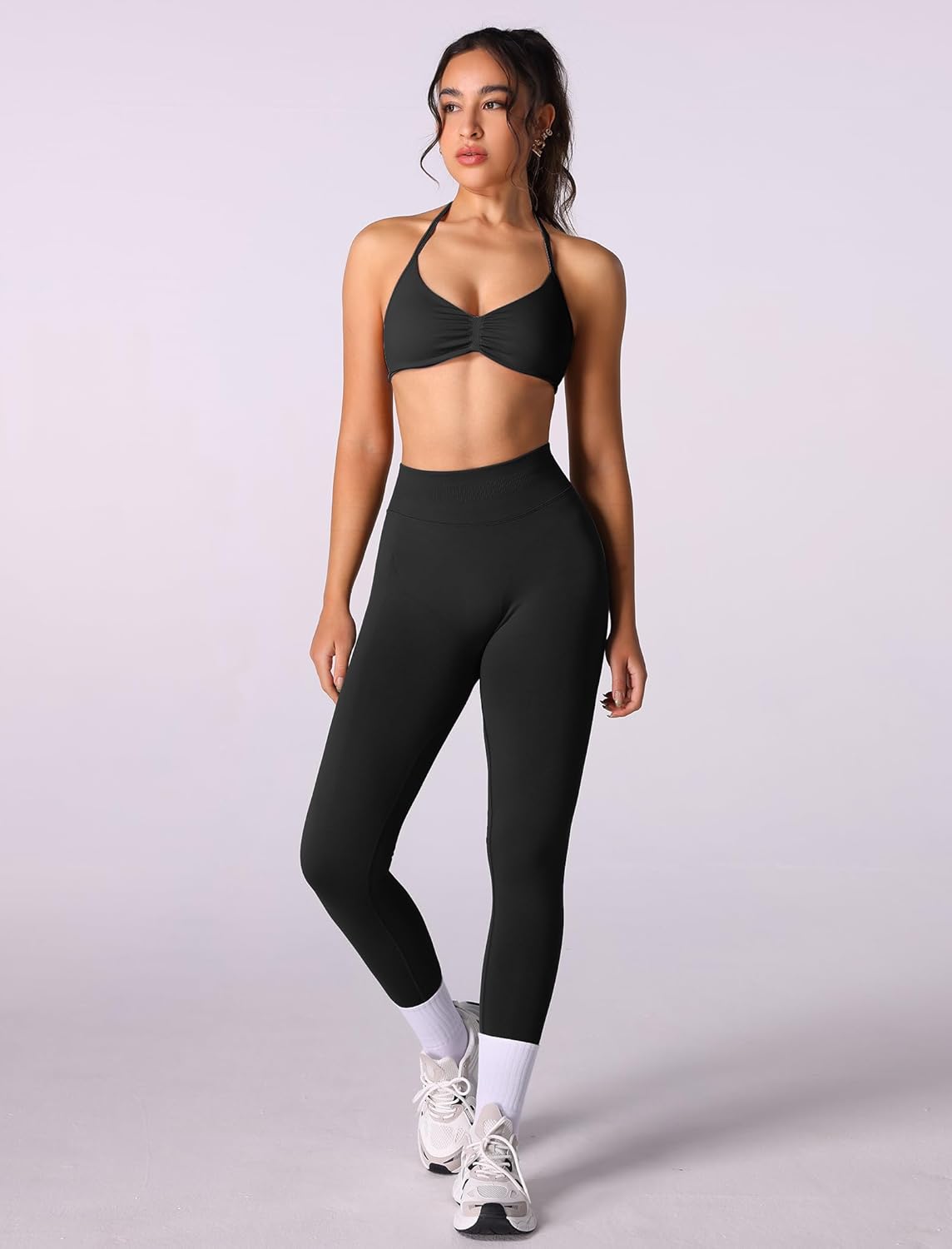 Workout Sets for 2 Piece Seamless Halter Sports Bra Scrunch Butt High Waist Leggings Gym Yoga Outfits